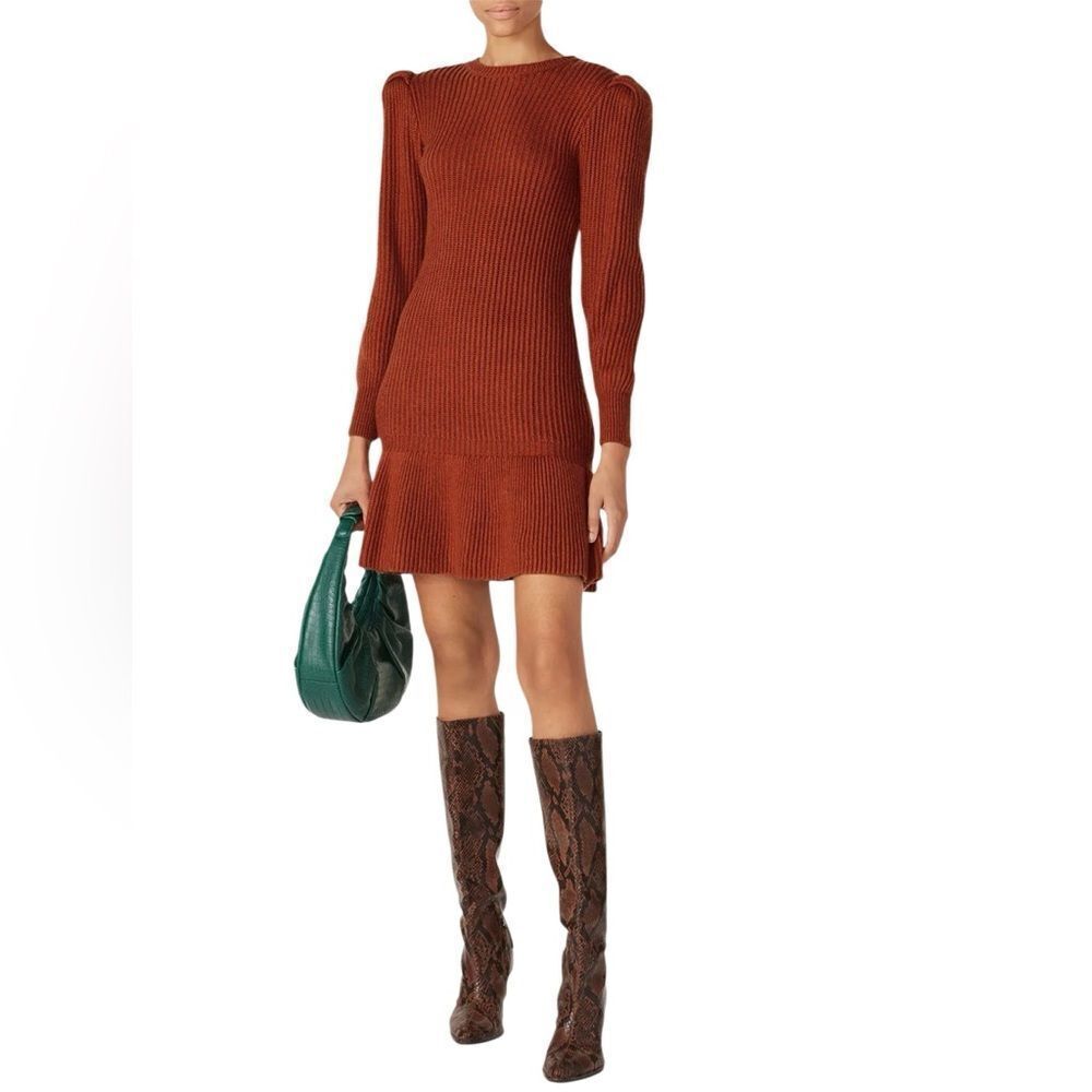 Love, Whit by Whitney Port Sweater Dress Puff Sleeve Rust Size Medium